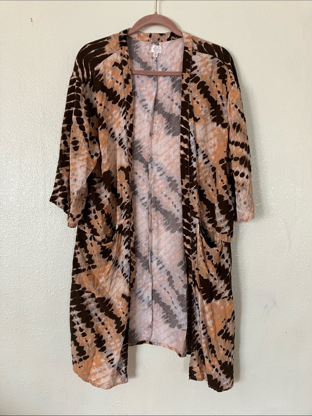 Keep in Touch Tie Dye Longline Kimono Topper, XL
